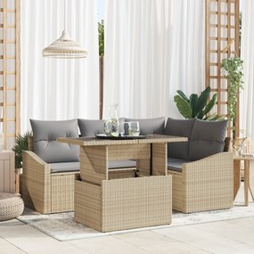 vidaXL Set de canapea de grădină 5 piese cu perne, Bej, Poli Rattan