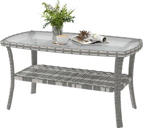 Outsunny Masă de grădină exterioară dreptunghiulară din ratan cu raft blat din sticlă securizată cu model ondulat 90x50x45 cm Gri închis | Aosom Romania