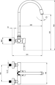 Luno Baterie pentru bucătărie, montare pe perete, cu pipă elastică Finisaj: Oțel periat BOC_B800