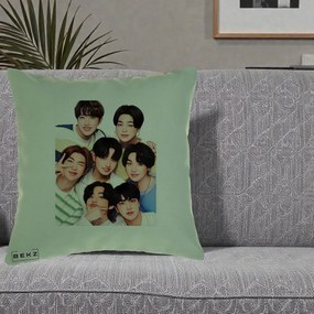 Perna Personalizata K-pop BTS Bangtan Boys Portret Grup Fanart, 40x40 cm, Verde, Husa Detasabila, Perna Inclusa, BEKZ®