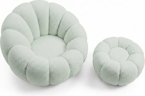 Fotoliu de design rotativ BLOOM cu taburet, verde deschis