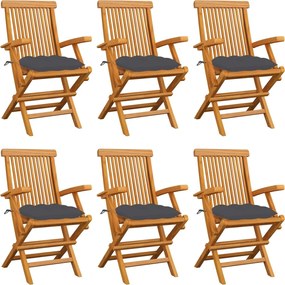 vidaXL Scaune de grădină cu perne, 6 buc., antracit, lemn masiv de tec