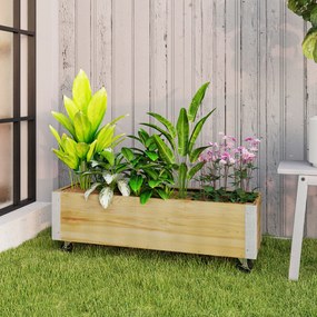 Outsunny Jardinieră pe role, jardinieră rectangulară făcut de drenaj metal lemn masiv 96 x 30,6 x 30 cm lemn natural | Aosom Romania