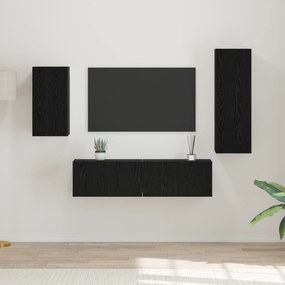 vidaXL Set cabinet TV cu raft 4 pcs Stejar negru 30.5 x 30 x 90 cm