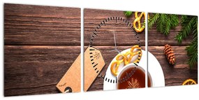 Tablou - ceașca cu decorații (cu ceas) (90x30 cm)