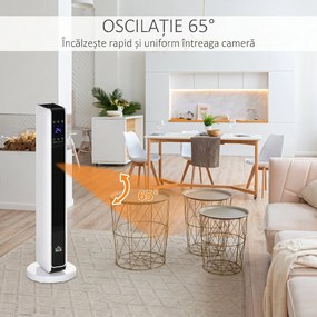 HOMCOM Încălzitor Electric Ceramic de 2200W cu 3 Moduri de Funcționare și Telecomandă, Alb | Aosom Romania
