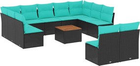 vidaXL Set mobilier de grădină cu perne, 12 piese, negru, poliratan