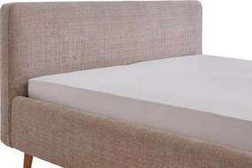 Cadru pat 140x200 cm, material boucle catifelat, picioare înalte din lemn, culoare bej