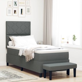 vidaXL Pat Box Spring cu saltea și banchetă gri închis 80x200 cm țesătură