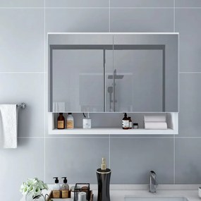 323604 vidaXL Dulap de baie cu oglindă și LED-uri, alb, 80x15x60 cm, MDF