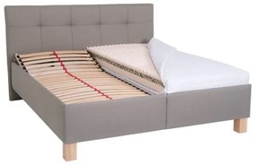 Pat tapițat MARIA 160x200 cm cu saltea și spațiu de depozitare, taupe