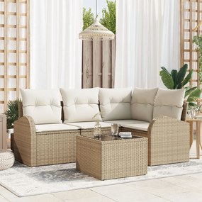 vidaXL Set de canapele pentru grădină cu pernă 5 pcs Bej Rattan poli