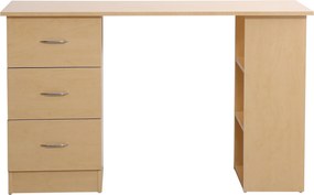 Homcom Birou modern cu 3 Sertare si Rafturi in Lemn Natural 120x49x72cm