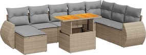 vidaXL Set canapele de grădină, 9 piese, cu perne, bej, poliratan