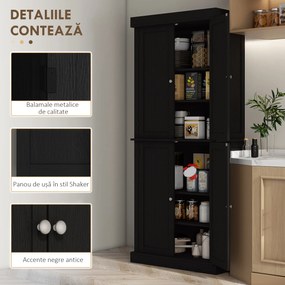 HOMCOM Dulap Înalt de Bucătărie cu 6 Rafturi și 2 Uși, Dulap cu Rafturi Reglabile din Lemn, 76x40,5x184 cm, Alb | Aosom Romania