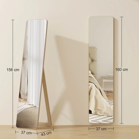 HOMCOM Oglindă de Podea și de Perete cu Cadru din Lemn și Suport Pliabil, 37 x 43 x 156 cm, Culoare Lemn | Aosom Romania