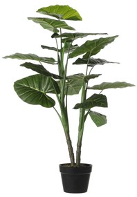 Planta Artificiala Taro, Azay Design, cu frunze mari verzi din polipropilena, aspect bogat si natural, in ghiveci negru, pentru interior, inaltime 100 cm
