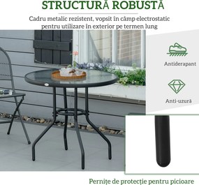 Outsunny Masă de Grădină Rotundă 80 cm cu Orificiu pentru Umbrelă, Masă de Cafea pentru Exterior cu Blat din Sticlă Temperată, Cadru Metalic, pentru Terasă, Balcon, Negru | Aosom Romania