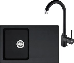 Set chiuveta bucatarie compozit Franke Orion 1 cuva cu picurator 78x50 cm tectonite finisaj negru mat si baterie Pola
