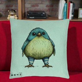 Perna Decorativa Pasare Albastra cu Sosete Albastre, 40x40 cm, Verde Menta, Husa Detasabila, Perna Inclusa, BEKZ®