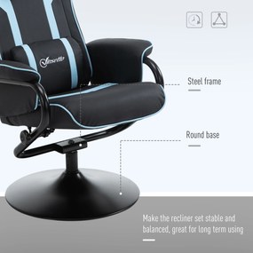 Vinsetto Set 2 Piese Fotoliu Rabatabil cu Suport pentru picioare Stil Gaming, Inclinatie 130° si Suport Lombar, Negru si Albastru