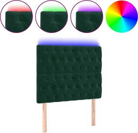 vidaXL Tăblie de pat cu LED, verde închis, 90x7x118/128 cm, catifea
