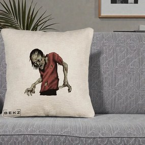 Perna Decorativa Halloween Zombie Infricosator, 40x40 cm, Bej Canapea, Husa Detasabila, Perna Inclusa, BEKZ®