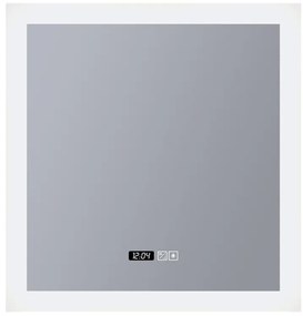 Oglinda baie cu iluminat LED, ceas digital si dezaburire Square, 60x60cm