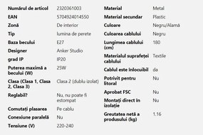 Aplica de perete ambientala design nordic Spargo negru/alama