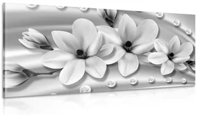 Tablou magnolie de lux cu perle în design alb-negru