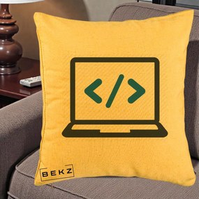 Perna Personalizata Laptop Cod HTML, 40x40 cm, Galben, Husa Detasabila, Perna Inclusa, BEKZ®