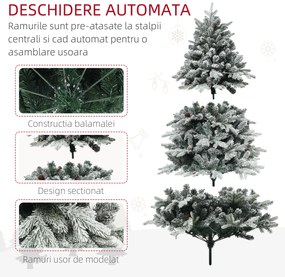 HOMCOM Brad de Crăciun Artificial cu 200 luminițe LED, 793 Ramuri, Crengi Pliabile și Bază Pliabilă, Ø116x180 cm, Verde | Aosom Romania