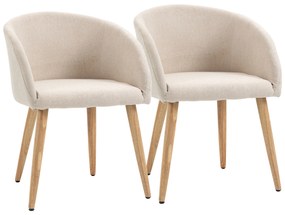 HOMCOM Set de 2 scaune de dining scaun de bucătărie Design scandinav - Picioare inclinate din lemn de cauciuc - Șezut Spătar brațe ergonomice Aspect in Bej | Aosom Romania