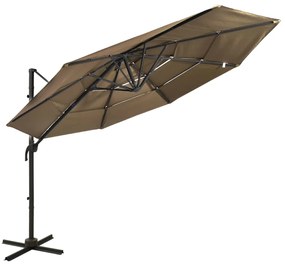 vidaXL Umbrelă de soare 4 niveluri, stâlp de aluminiu, taupe, 3x3 m