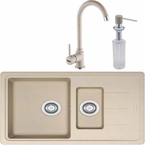 Set chiuveta bucatarie compozit Franke Basis Avena 1 cuva 1/2 cu picurator 78x50 cm bej mat cu baterie Pola si dozator detergent