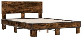 3280209 vidaXL Cadru de pat, stejar afumat 135x190 cm lemn prelucrat și metal