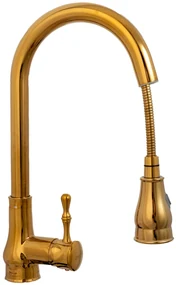 Baterie bucatarie TRENDY'S, tip lebada,para dus extractabila, perlator 2 functii, gold
