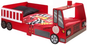 Set Pat Mașină de Pompieri Junior și Saltea pentru Copii, 2 Piese, Roșu (MDF) – Vipack