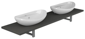 279392 vidaXL Set mobilier de baie din trei piese, gri, ceramică