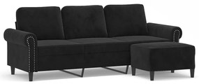 Canapea cu 3 locuri si taburet, negru, 180 cm, catifea Negru, 212 x 77 x 80 cm