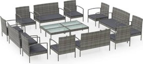 vidaXL Set mobilier de grădină cu perne, 16 piese, gri, poliratan