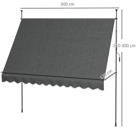 Outsunny Parasol Manual Retractabil pentru Balcon 300x120x210-300 cm cu Manivela Inaltime Ajustabila Impermeabil si Anti-UV Gri Inchis | Aosom Romania