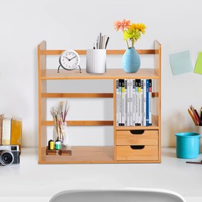 HOMCOM Raft Cărți Birou Bibliotecă Depozitare Organizator Birou Bucătărie Baie Lemn de Bambus Natural | Aosom Romania