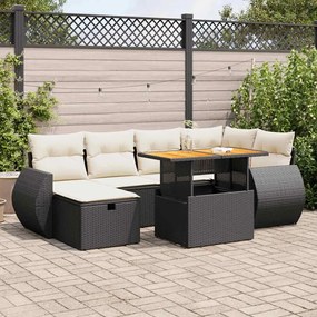 3328057 vidaXL Set mobilier grădină perne 8 piese negru, poliratan/lemn acacia