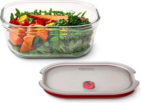Cutie pentru alimente Black+Blum Stack+Nest FBGR-BX-L107, 1,2 l, dreptunghiulară, potrivită pentru cuptor, fără BPA, sticlă borosilicată, gri/roșu