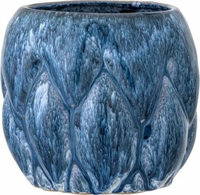 Ghiveci din ceramică, albastru, suprafață sculpturală segmentată, glazură cu efect marmorat, 14 x 15 cm, „Posey”