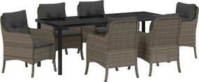 vidaXL Set de masă pentru grădină cu pernă 7 pcs Gri poliratan