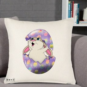 Perna Decorativa Iepuras din Ou de Pasti, 40x40 cm, Crem Reliefat, Husa Detasabila, Perna Inclusa, BEKZ®