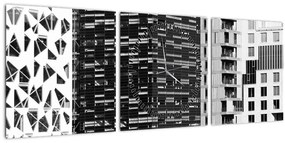 Tablou cu arhitectura alb neagră (cu ceas) (90x30 cm)