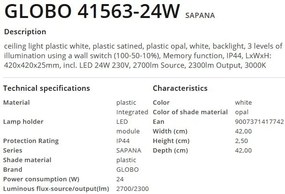 Plafoniera LED design slim Sapana alb 42x42cm